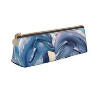 BNVSADC Trousse à crayons triangulaire en cuir avec imprimé éléphant pour l'école, le bureau, les voyages, Dauphins amoureux 1, Taille unique, Cartable