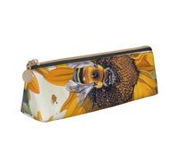 BNVSADC Trousse à crayons triangulaire en cuir avec imprimé peau de serpent noire et blanche pour l'école, le bureau, les voyages, Abeille sur tournesol, Taille unique, Cartable