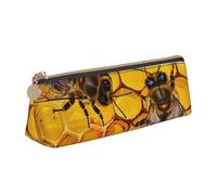 BNVSADC Trousse à crayons triangulaire en cuir avec imprimé peau de serpent noire et blanche pour l'école, le bureau, les voyages, Abeille sur nid d'abeille., Taille unique, Cartable