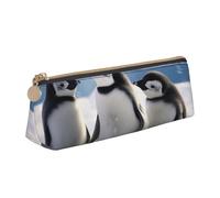 BNVSADC Trousse à crayons triangulaire en cuir avec motif de jeunes pingouins avec neige pour l'école, le bureau, les voyages, blanc, Taille unique, Cartable