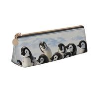 BNVSADC Trousse à crayons triangulaire en cuir avec motif de jeunes pingouins avec neige pour l'école, le bureau, les voyages, blanc, Taille unique, Cartable