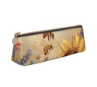 BNVSADC Trousse à crayons triangulaire en cuir avec motif tournesols pour l'école, le bureau, les voyages, Rural Honey Bees Fleurs sauvages, Taille unique, Cartable