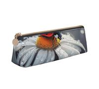 BNVSADC Trousse à crayons triangulaire en cuir avec texture marbrée et éclaboussures de cuivre pour l'école, le bureau, les voyages, Coccinelle sur fleur, Taille unique, Cartable