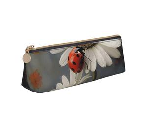 BNVSADC Trousse à crayons triangulaire en cuir avec texture marbrée et éclaboussures de cuivre pour l'école, le bureau, les voyages, Coccinelle et fleur, Taille unique, Cartable