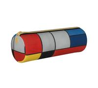 BNVSADC Trousse ronde en cuir avec imprimé rouge, jaune, bleu et noir - Trousse à crayons mignonne pour l'école, le bureau, les voyages, blanc, Taille unique, Trousse de maquillage
