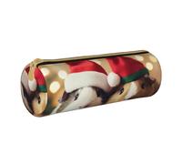 BNVSADC Trousse ronde en cuir avec motif cochon d'Inde portant un chapeau de Noël pour l'école, le bureau, les voyages, blanc, Taille unique, Trousse de maquillage