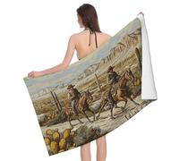 BNVSADC West Desert Cowboys Riding Horses Imprimé Super Fine Fibre Absorbante Serviette de bain 130 x 80 cm pour salle de bain, plage, voyage