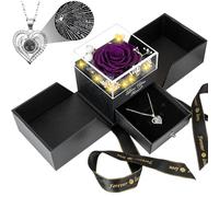 BNWXOY Véritable rose violette préservée avec collier « I Love You » - Cadeau romantique pour maman, grand-mère, épouse, petite amie, Noël, anniversaire, anniversaire de mariage - Violet