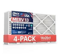 BNX Lot de 4 filtres à air MERV 13 14 x 25 x 1 - Fabriqué aux États-Unis - Filtres électrostatiques plissés pour climatisation HVAC - Élimine le pollen, les moisissures, les bactéries