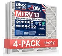 BNX MERV 13 Lot de 4 filtres à air comprimés électrostatiques pour climatiseur et climatisation 18 x 20 x 1 - Élimine le pollen, les moisissures, les bactéries, la fumée