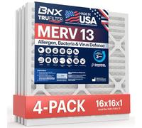 BNX TruFilter Lot de 4 filtres à air MERV 13 40,6 x 40,6 x 2,5 cm - Fabriqués aux États-Unis - Filtres de four plissés électrostatiques pour climatiseur, CVC, anti-allergies, pollen, moisissures,