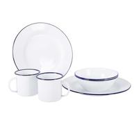 BO-CAMP BC Vajilla emaille 6pc blanc/bleu pour camping et plein air, idéal pour usage nomade confortable, format léger