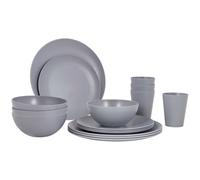 BO-CAMP BC Vajilla Renew RPET gris 16pcs pour camping et plein air, repas et sorties pratiques, format léger