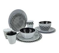 Bo-Camp Vaisselle 16 pcs Mix & Match Mélamine Noir et blanc Noir