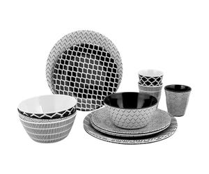 Bo-Camp - Vajilla - Mix & Match - 16 Piezas, Vajilla - Mix & Match - 16 piezas - Negro/Blanco