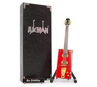Bo Diddley - Réplique de guitare miniature - Cadeaux de musique - Ornement fait à la main échelle 1/4 - Comprend une boîte de présentation, une étiquette de nom et un support de guitare miniature