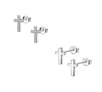 Bo Win 2 Paires Boucles d'oreilles en Argent 925 Boucles d'oreilles Croix Femme Clous d'oreilles Argent avec Zircone Cubique Petites Boucles d'oreilles Argent pour Femme Fille Homme