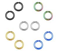 Bo Win 5 Paires 15MM Acier Inoxydable Boucles d’Oreilles Clips Oreilles Non Percées pour Homme Femme, Boucles d'oreilles Homme Anneaux, Boucles d'oreilles Créoles Homme Femme Petite Argent Or Noir