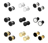 Bo Win 9 Paires Acier Inoxydable Argent Boucles d’Oreilles pour Homme Femme, Boucles d'oreilles Noires Homme, Boucles d'oreilles Fibre Carbone Clou d’Oreille Homme Boucles Oreilles Or Piercing