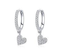 Bo Win Boucles d'oreilles en Argent 925 Boucles d'oreilles Coeur avec Zircon Petites Créoles Boucles d'oreilles Creoles et Pendentif Coeur Boucles d'oreilles Argent Pendantes pour Femme Fille