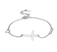 Bo Win Bracelet Argent 925 Bracelet Croix Cœur Bracelet Infini Pendentif Bracelet en Argent Sterling 925 Femme Bracelets Fille Réglable Bracelet pour Femme Filles