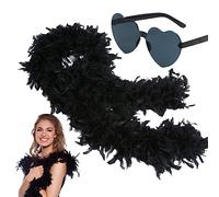 Boa à plumes bleu foncé de 2 m pour femmes et filles, 80 g en plumes de dinde naturelles et lunettes de soleil en forme de cœur pour adultes, enfants, écharpe en plumes duveteuses pour danse