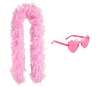Boa en Plumes, Châle en Plumes Roses de 2M avec Lunettes en Forme de Cœur, Boa en Plume pour Danse Mariage Fête Cosplay Halloween