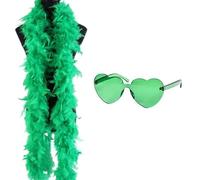 Boa en plumes colorées de 1,8 m avec lunettes de soleil en forme de cœur, écharpe délicate, plumes de dinde pour fête, Noël, spectacles de danse, mariages et carnaval - Vert