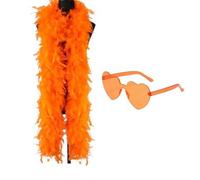 Boa en plumes colorées de 1,8 m avec lunettes de soleil en forme de cœur, écharpe délicate, plumes de dinde pour fête, Noël, spectacles de danse, mariages et carnavals, orange