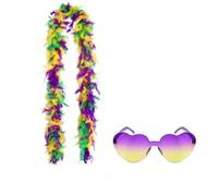 Boa en plumes colorées de 1,8 m avec lunettes de soleil en forme de cœur, écharpe délicate, plumes de dinde pour fête, Noël, spectacles de danse, mariages et carnavals, couleurs mélangées