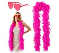 Boa en Plumes Rose et Lunettes Coeur - Set Accessoire Carnaval - Idéal pour Enterrement Vie de Jeune Fille et Soirée Disco