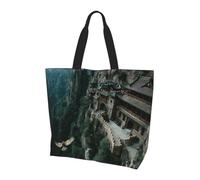 BOAIHH Building On The Cliff Sac à bandoulière léger pour femme Grande capacité Sac de courses à bandoulière pour un usage quotidien et le travail