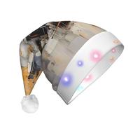 BOAIHH Chapeau de Père Noël LED en peluche pour peinture d'art abstrait gris et jaune exquis, accessoire de fête