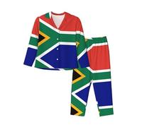 BOAIHH Ensemble de pyjama à manches longues pour femme, léger et confortable, motif drapeau d'Afrique du Sud, Noir , S