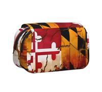 BOAIHH Étui à stylos vintage en bois avec double clapet Motif drapeau du Maryland Convient pour les croquis, les voyages et l'école