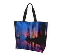 BOAIHH Foggy Bamboo Forest At Night Sac à bandoulière léger pour femme Grande capacité Sac à provisions pour un usage quotidien et le travail
