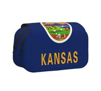 BOAIHH Kansas State Flag Trousse à stylos à double clapet Impression pleine largeur Convient pour les croquis, les voyages et l'école