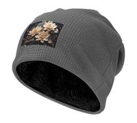 BOAIHH Mode Hiver Bohème Or Lotus Imprimé Chapeaux Tricot - Bonnet Noir Respirant Doux Respirant Unisexe Accessoires Polyvalents, gris, Taille unique