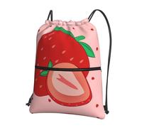 BOAIHH Sac à dos léger avec cordon de serrage Motif fraises de dessin animé pliable pour gym, yoga, trajet voyage