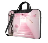 BOAIHH Sac léger pour ordinateur portable avec imprimé escalier de fleurs de cerisier rose tendance beau et simple pour voyage d'affaires bureau, Noir , 15.6 inch