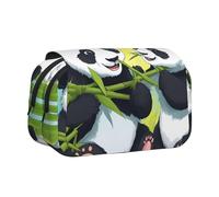BOAIHH Two Happy Pandas Trousse à stylos double clapet Impression pleine largeur Convient pour les croquis, les voyages et l'école