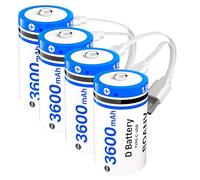 BOANV Pile D Batterie Rechargeable Lithium 3600mAh D Batterie Rechargeable avec Câble de Charge USB-C LR20 Pile de Remplacement pour Lampe de Poche - Lot de 4 (4PCS)