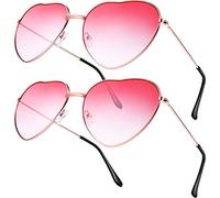 Boao 2 Paires Lunettes de Soleil de Cœur Roses Lunettes de Cœur Hippie Vintage pour Femmes Accessoires de Fête des Années 70, 80 et 90 pour Fête, Voyage, Séance Photo, Mariage Heart Sunglasses