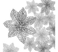 Boao 24 Pièces Noël Poinsettia Glitter Ornement d'arbre de Noël Fleurs de Noël Ornement de Décor (Argent)
