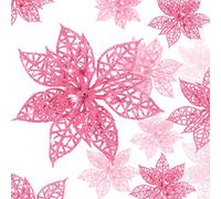 Boao 24 Pièces Noël Poinsettia Glitter Ornement d'arbre de Noël Fleurs de Noël Ornement de Décor (Rose)