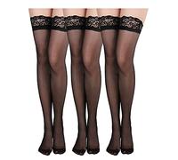 Boao 3 Paires Bas Hauts de Cuisse en Dentelle Collants Bas en Soie (Noir, S-M)