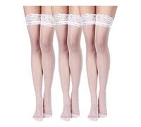 Boao 3 paires de bas de cuisse pour femmes collants en dentelle de silicone antidérapants pour femmes et filles (blanc, moyen)