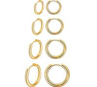 Boao 4 Paires Boucles d'Oreilles Créoles en Acier Inoxydable Boucles d'Oreilles Cercles Cartilage Anneaux de Nez Lèvres (12 mm, 14 mm, 16 mm, 18 mm, Or)