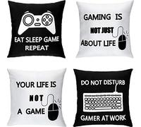 Boao 4 Pièces Housse de Coussin de Jeu Taie d'oreiller Gamer Housses de Coussin de Jeux Vidéo pour Fan de Jeux Fête à Thème du Jeu Vidéo Décor Halloween Noël (40 x 40 cm/ 16 x 16 Pouces)