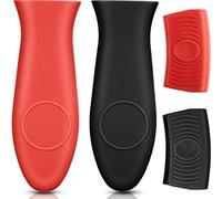 Boao 4 Pièces Support de Poignée Chaude en Silicone et Support de Poignée en Silicone Manchon de Poignée de Poêle en Fonte Poignée de Manchon de Pot pour Plaques de Cuisson, Four, Noir et Rouge